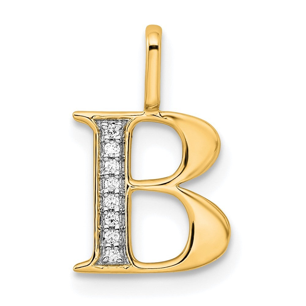 14k Yellow Gold Diamond Letter B Initial Pendant