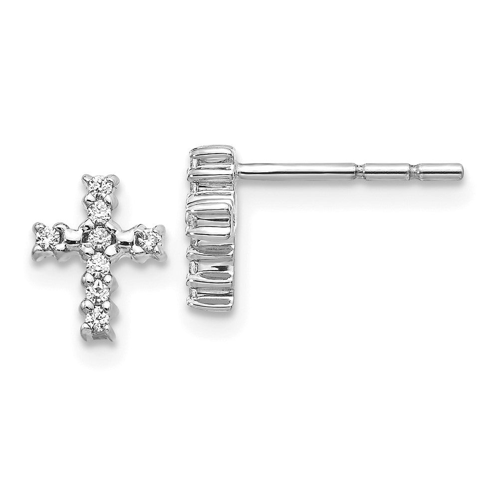 14k White Gold Polished Diamond Cross Earrings