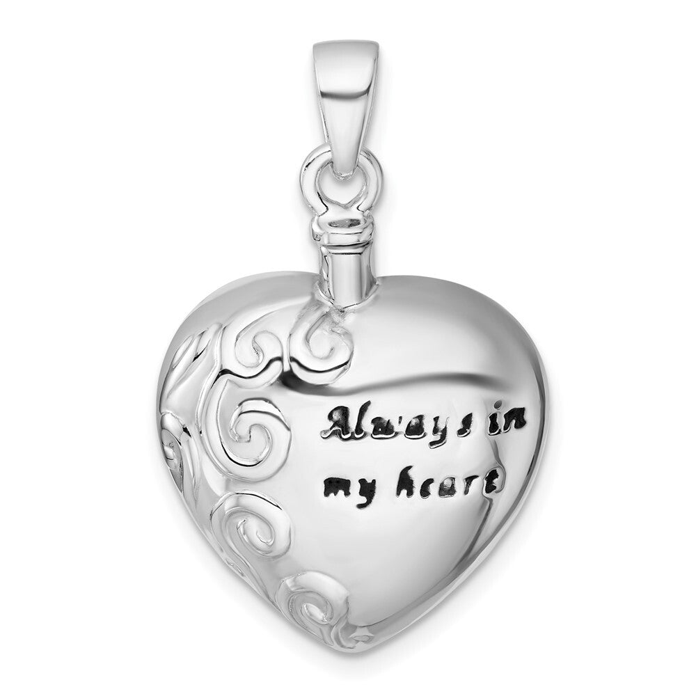 Sterling Silver RH-plt Polish Enamel Always in My Heart Ash Holder Pendant