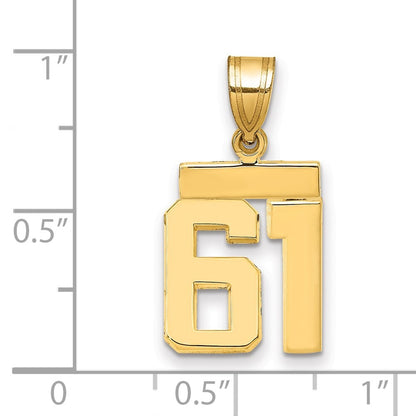 14k Yellow Gold Small Polished Number 61 Charm Pendant for Women