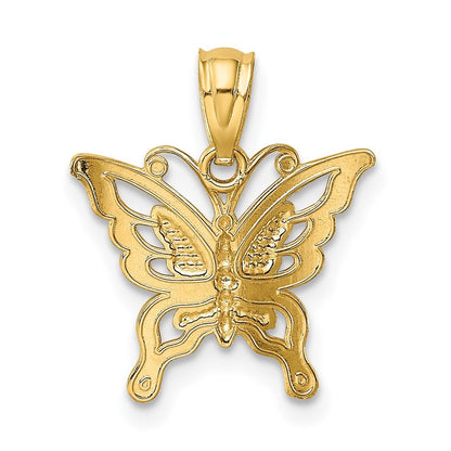 14k Yellow Gold Diamond-cut Butterfly Pendant
