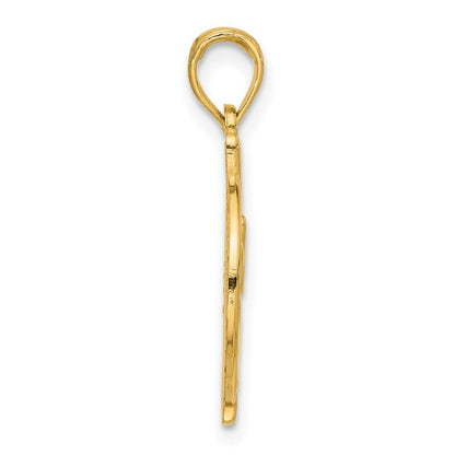 14k Yellow Gold Polished Hand Gesture in Circle Charm Pendant for Women