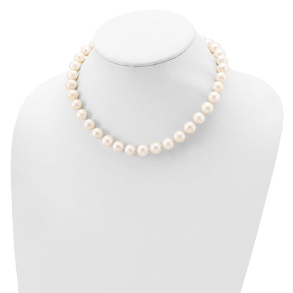 Sterling Silver Rhodium-plated 10-11mm White Cultured Pearl Necklace 16"