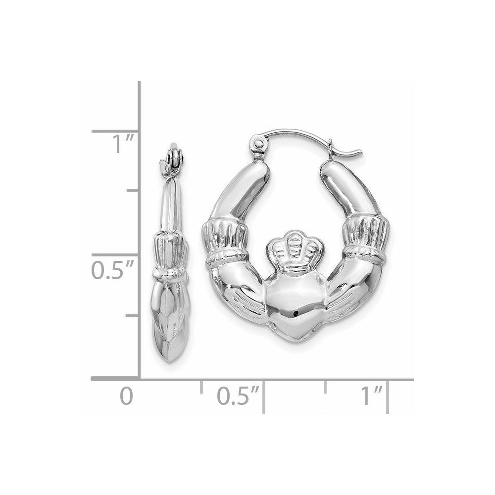 14k White Gold Claddagh Hoop Earrings Gift for Women