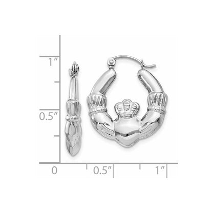 14k White Gold Claddagh Hoop Earrings Gift for Women