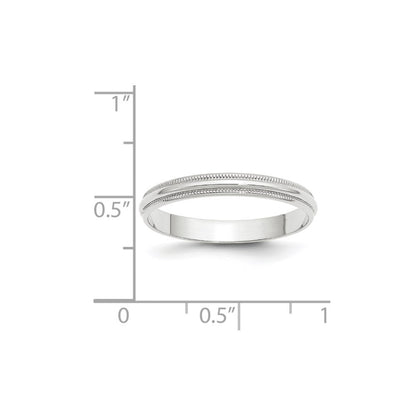 14k White Gold 3mm Lightweight Milgrain Half Round Wedding Band Ring Size 8