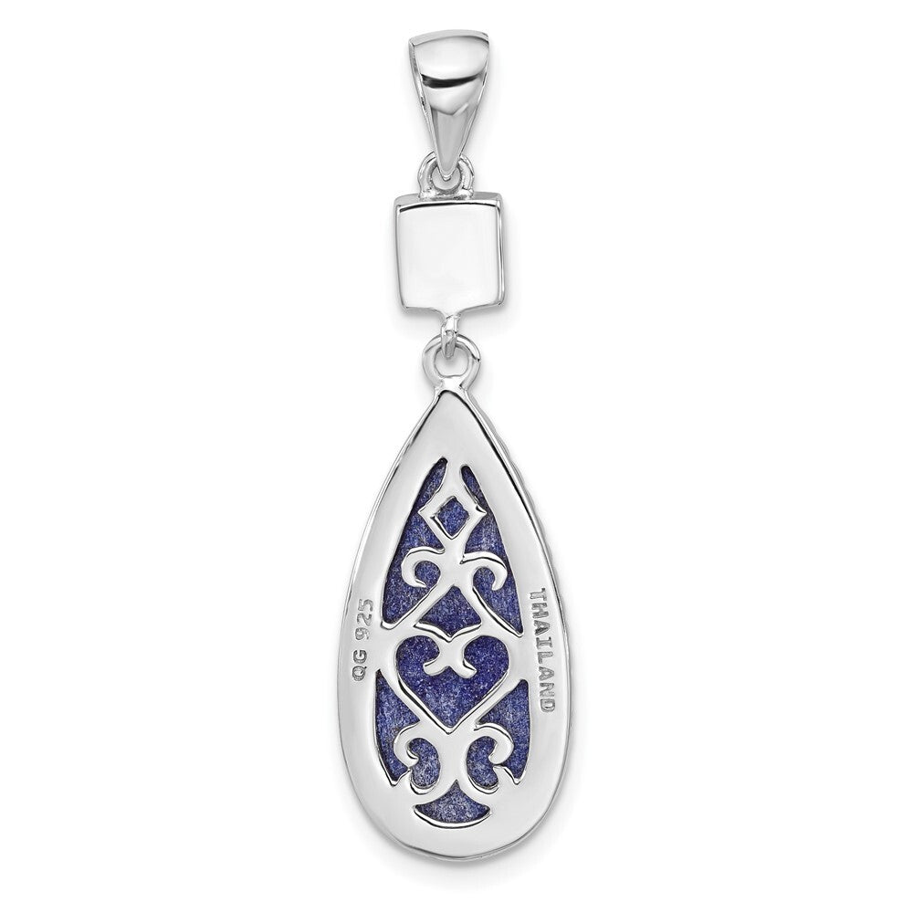 Sterling Silver Rhodium-plated Lapis Lazuli and Cubic Zirconia Pendant