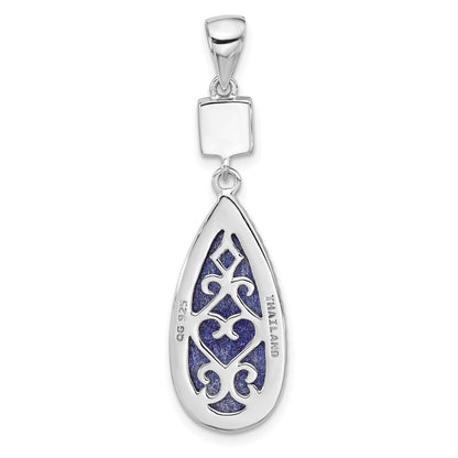 Sterling Silver Rhodium-plated Lapis Lazuli and Cubic Zirconia Pendant