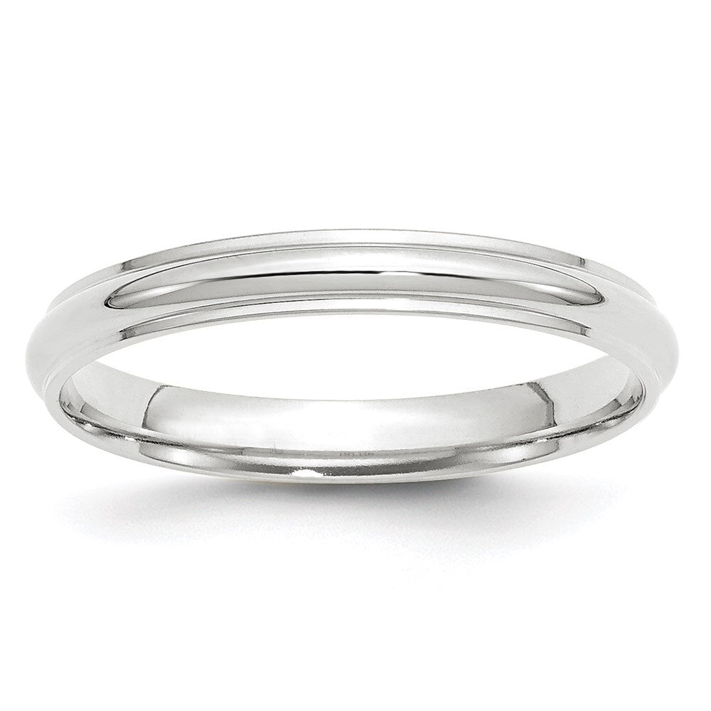 14k White Gold 3mm Half Round with Edge Wedding Band Size 13