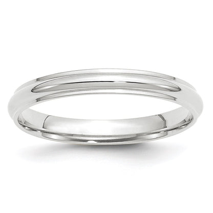 14k White Gold 3mm Half Round with Edge Wedding Band Size 13