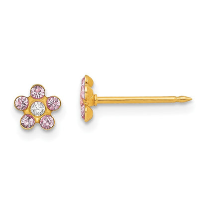 14k Yellow Gold June Crystal Birthstone Flower Earrings