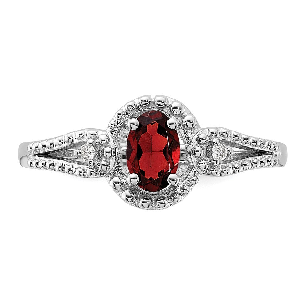 Sterling Silver Rhodium-plated Garnet & Diamond Ring