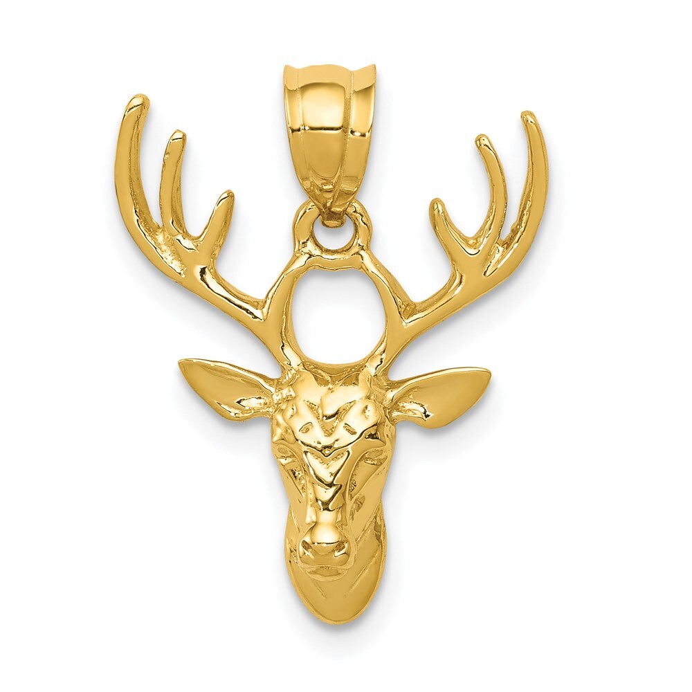 14k Yellow Gold Polished Deer Head Pendant for Women