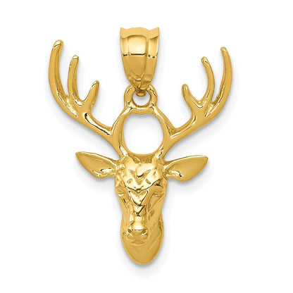 14k Yellow Gold Polished Deer Head Pendant for Women