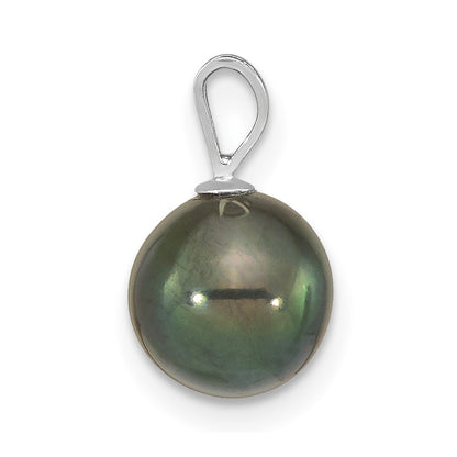 14k White Gold 8-9mm Round Black Akoya Saltwater Cultured Pendant