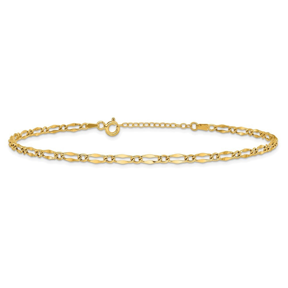14k Yellow Gold Polished Fancy Link Chain 10" Anklet