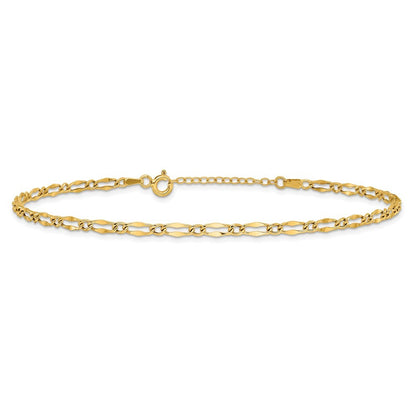 14k Yellow Gold Polished Fancy Link Chain 10" Anklet