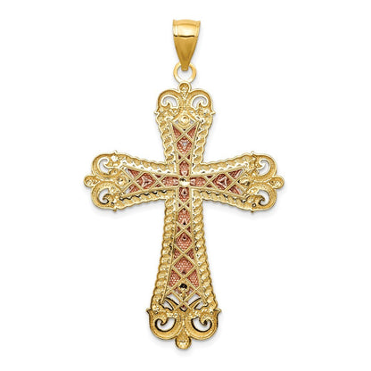 14K Tri-Color Gold W White Rhodium Crucifix Cross Pendant