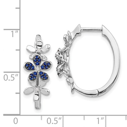 14k White Gold Diamond and Sapphire Hoop Earrings