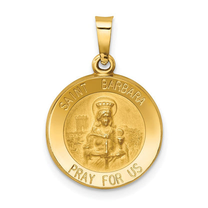 14k Yellow Gold Polished and Satin St. Barbara Medal Hollow Pendant for Women