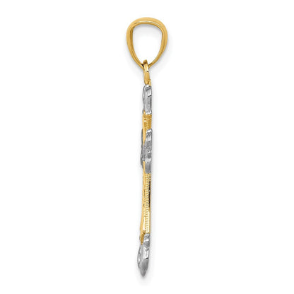 14k Yellow Gold and Rhodium Diamond-cut Cross Pendant
