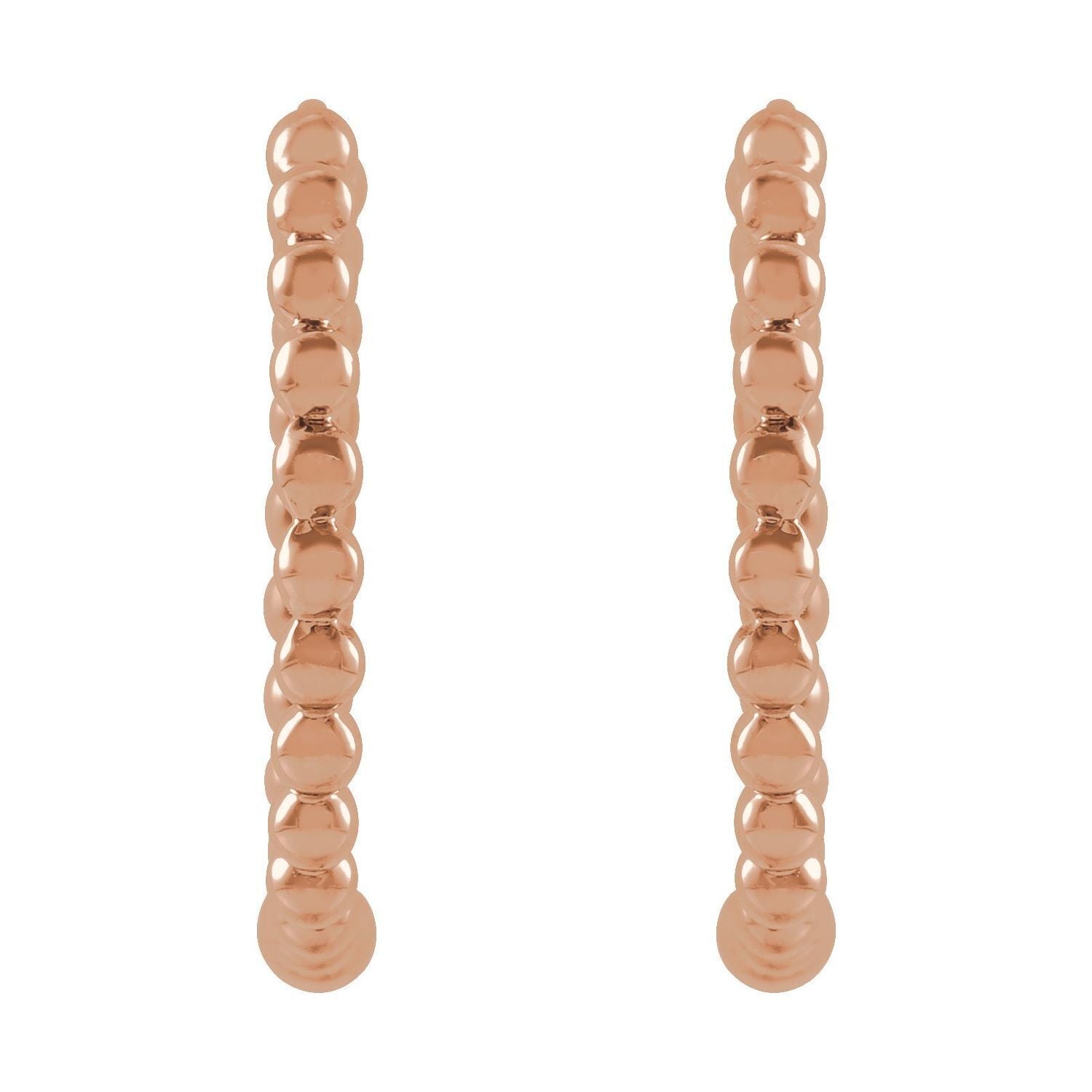 14k Rose Gold Beaded 15 mm Hoop Earrings Fine Jewelry Gift for Women