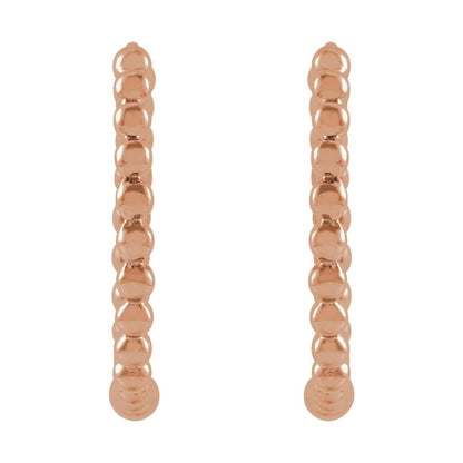 14k Rose Gold Beaded 15 mm Hoop Earrings Fine Jewelry Gift for Women