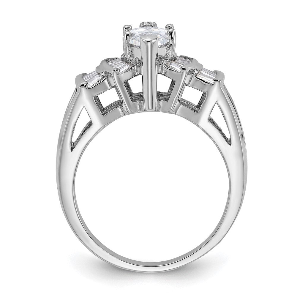 Sterling Silver Rhodium-plated Marquise Shape Center Cubic Zirconia Ring Size 6