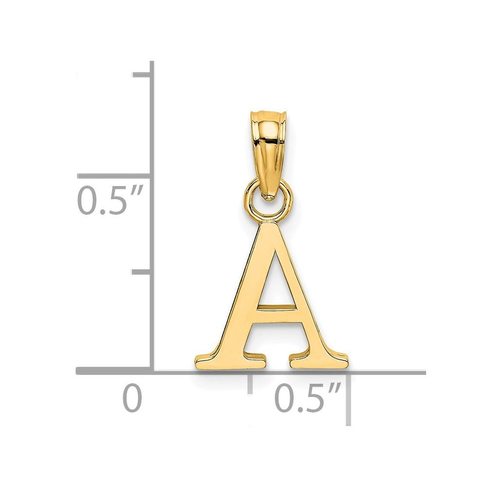 14k Yellow Gold Polished Block Letter A Initial Pendant