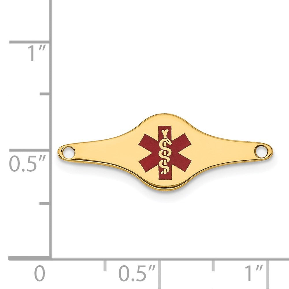 14k Yellow Gold 25x9mm Red Enameled Shaped Medical ID Plate