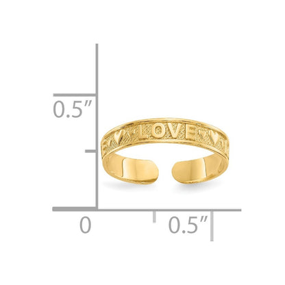 14k Yellow Gold Polished LOVE and Hearts Toe Ring