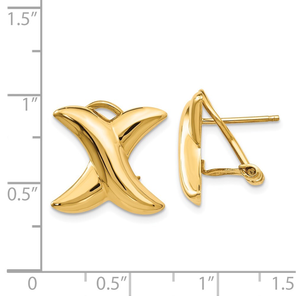 14k Yellow Gold Polished X Omega Back Stud Earrings