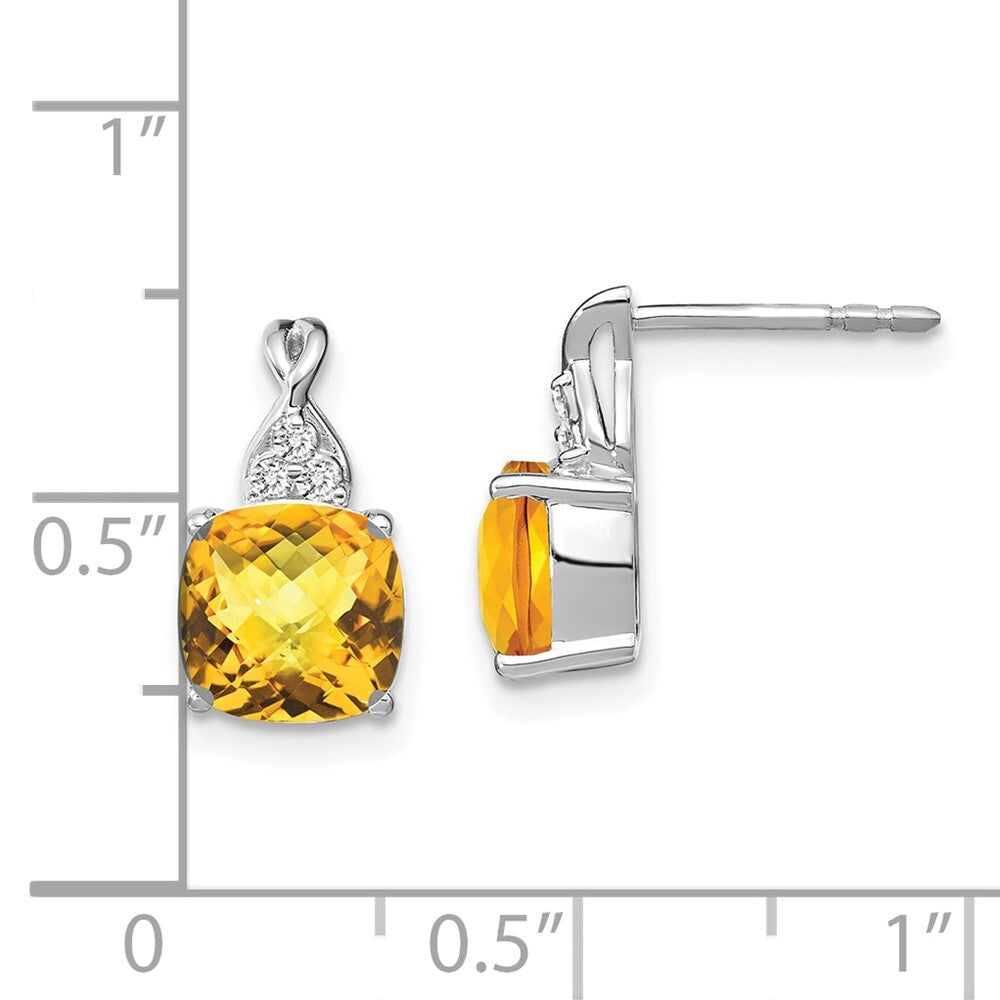 14K White Gold Checkerboard Citrine and Diamond Drop & Dangle Earrings