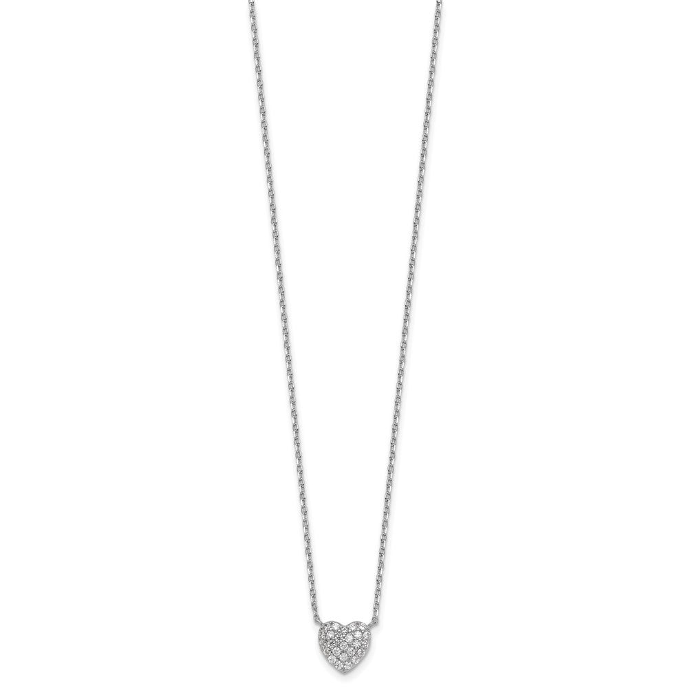 Sterling Silver Rhodium-plated  Pave CZ Heart 16" with 2" Extension Necklace