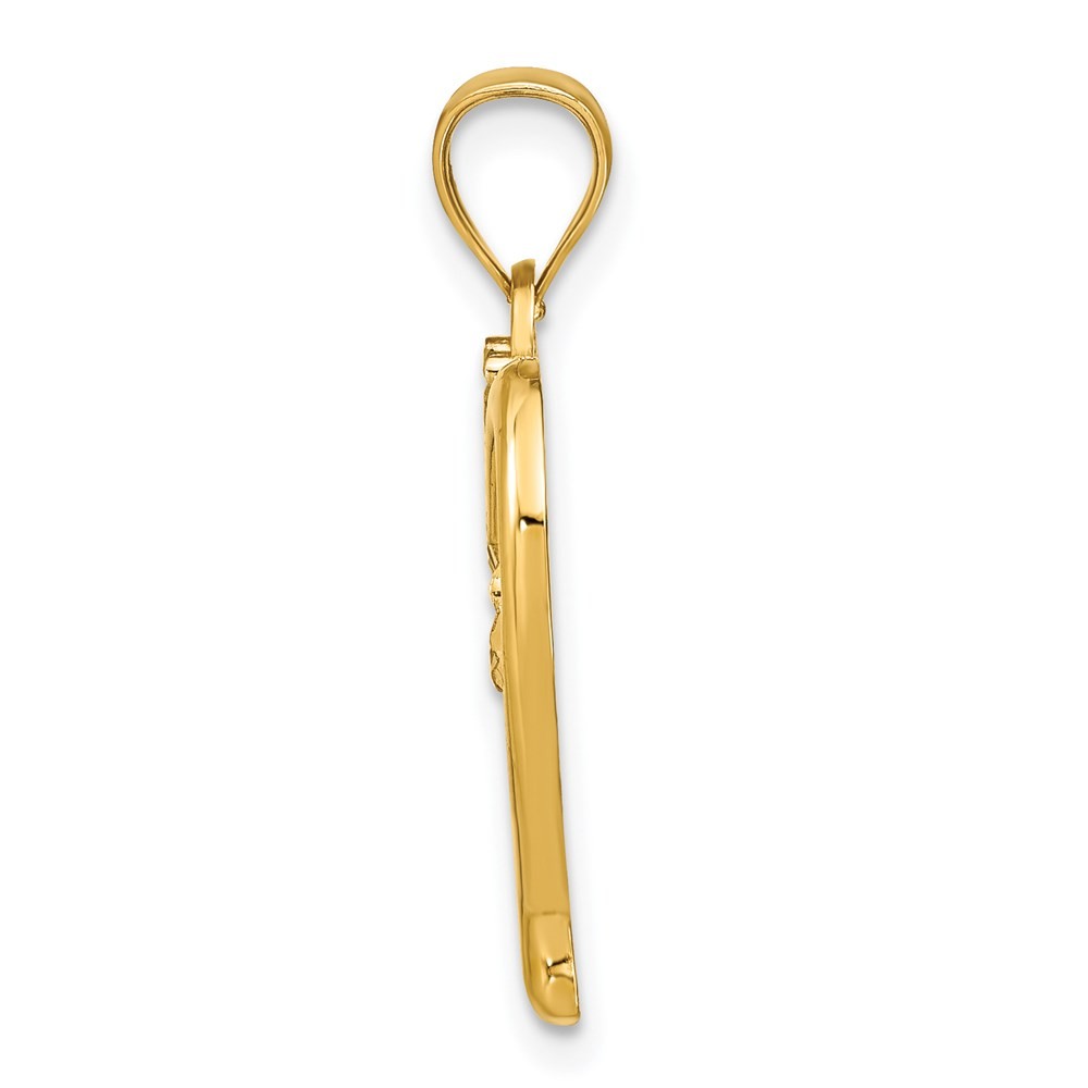 14k Yellow Gold w Rhodium Diamond-cut Heart Charm