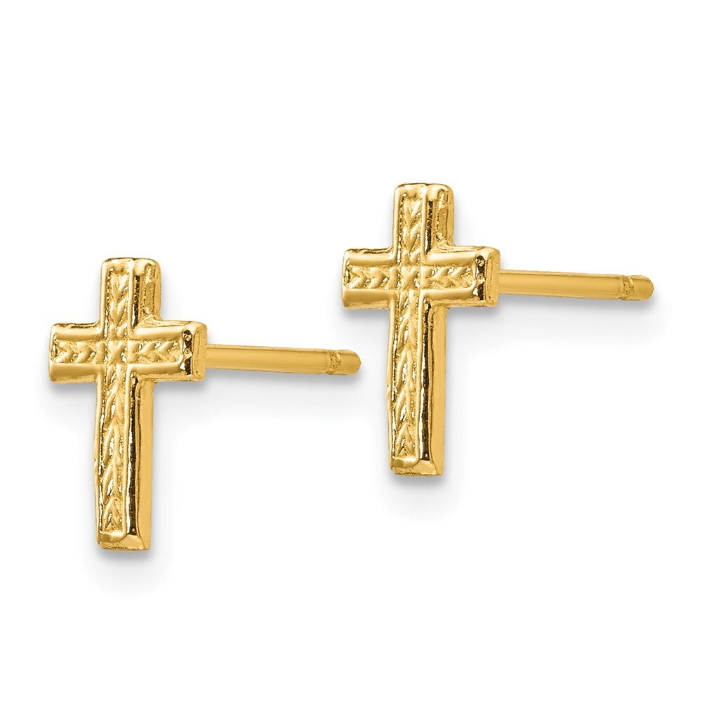14k Yellow Gold Polished Cross Stud Earrings Gift for Women