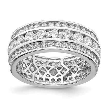 Sterling Silver Rhodium-plated Cubic Zirconia 3-row Eternity Ring Size 8