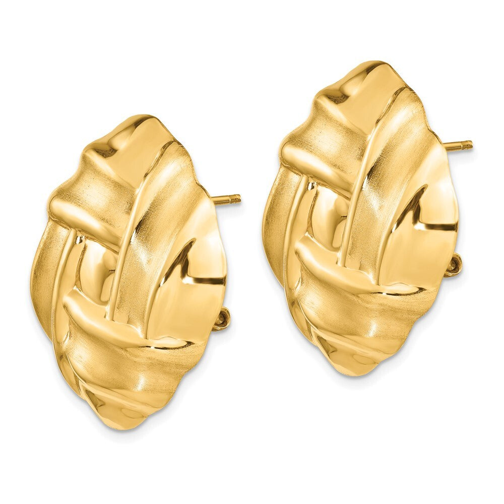 14k Yellow Gold Polished & Satin Omega Back Stud Earrings