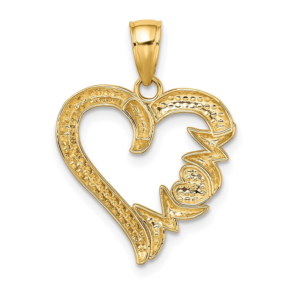 14k Yellow Gold Polished MOM Heart Pendant for Women