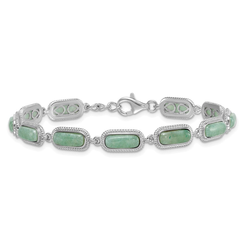 Sterling Silver Rhodium-plated and Twisted Jade Bracelet 7.5" with .25" Ext