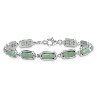 Sterling Silver Rhodium-plated and Twisted Jade Bracelet 7.5" with .25" Ext