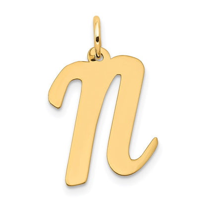 14k Yellow Gold Large Script Letter N Initial Charm Pendant for Women