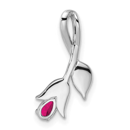 14k White Gold Ruby and Diamond Floral Chain Slide Pendant for Women