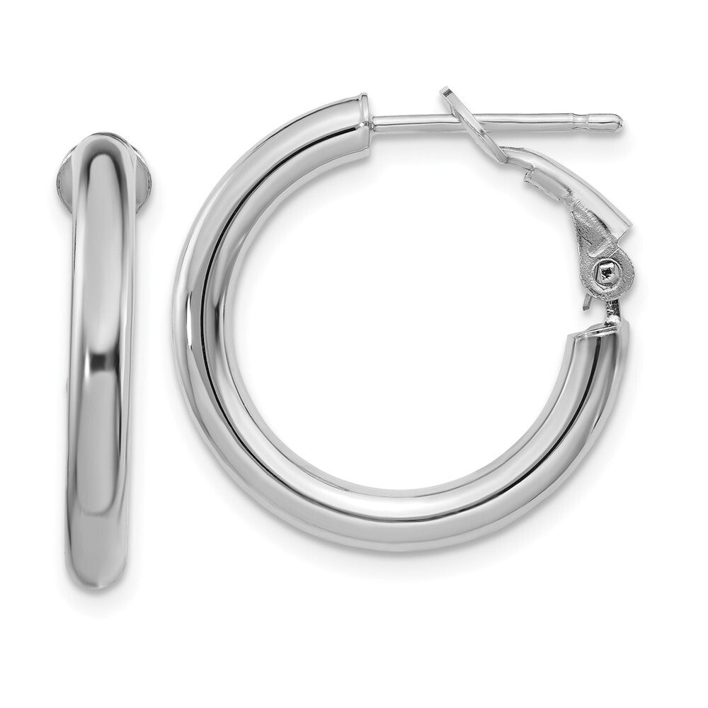 14k White Gold 3x15mm Polished Round Omega Back Hoop Earrings Gift for Women