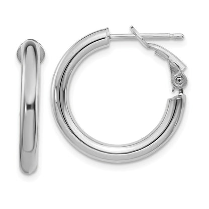 14k White Gold 3x15mm Polished Round Omega Back Hoop Earrings Gift for Women
