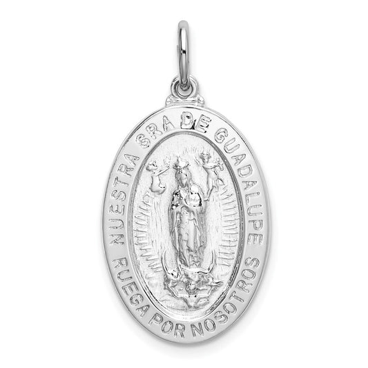 Sterling Silver Rhodium-plated Spanish Lady of Guadalupe Medal Pendant Pendant