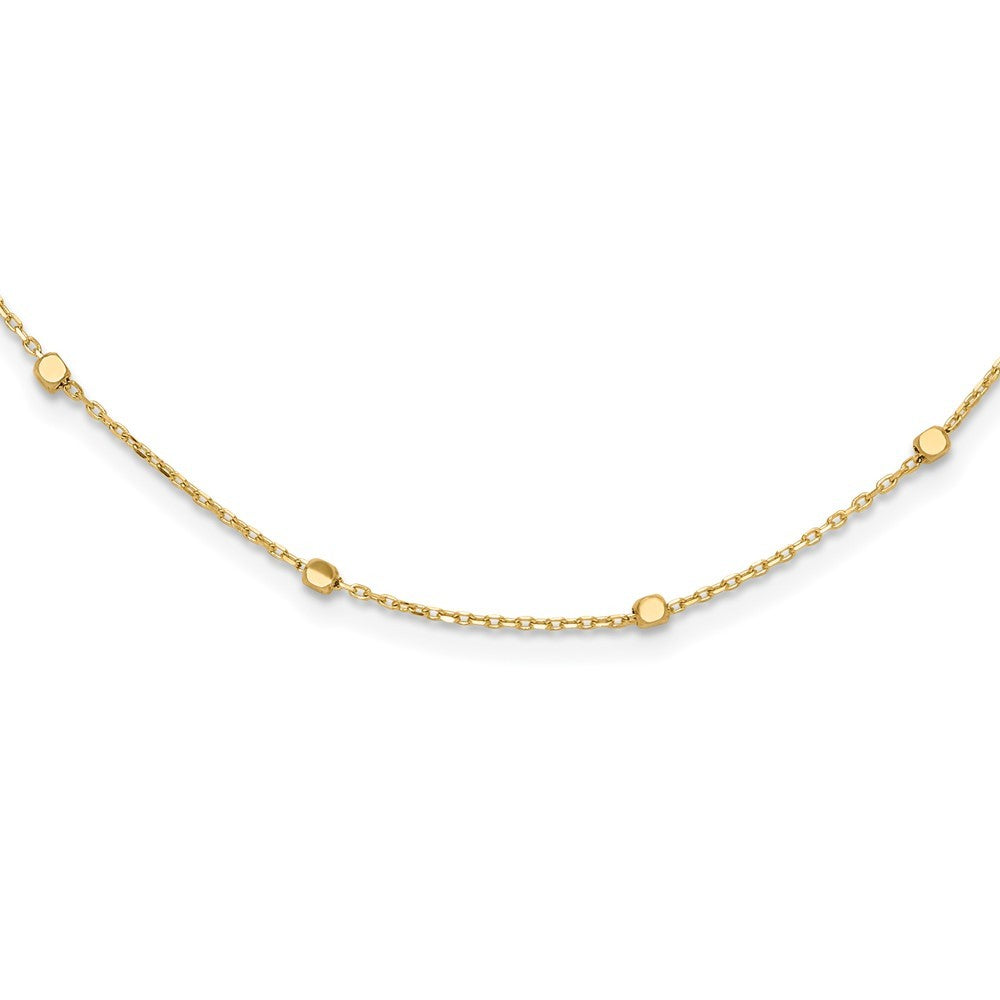 14k Yellow Gold Polished Cube Stations w/ 2in ext. Necklace