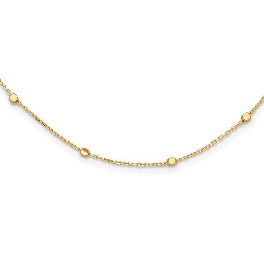 14k Yellow Gold Polished Cube Stations w/ 2in ext. Necklace