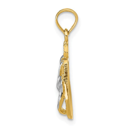 14k Yellow Gold Rhodium 3D HAWAII Double Flip-Flop Pendant for Women
