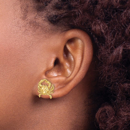 14k Yellow Gold 2-D Blue Crab Earrings
